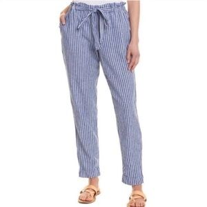 Beachlunchlounge Giavanna Linen Blend Tie Striped Pants Size XS Blue White​​​